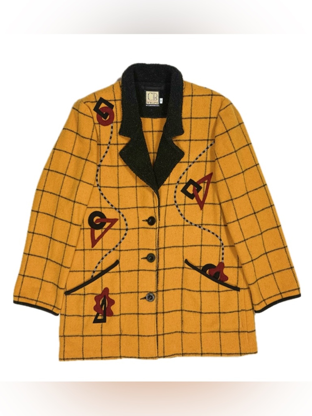 Canvasback Wrap Yellow Red Wool Embroidered Geometric‎ Blazer Coat Men's Medium